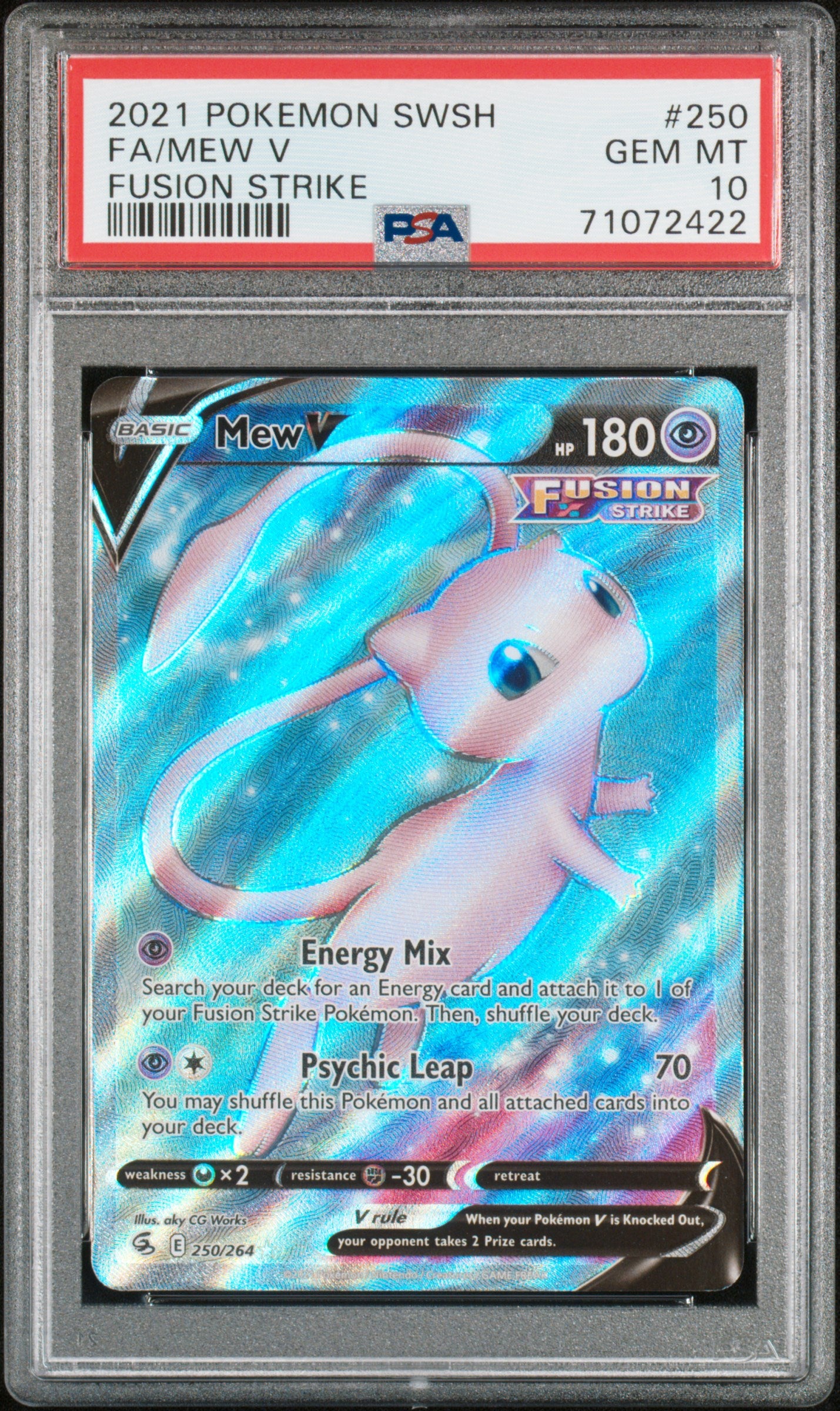SWSH08 Fusion Strike  250/264 PSA10 #71072422 Mew V (Full Art)  - Holofoil - Ultra Rare