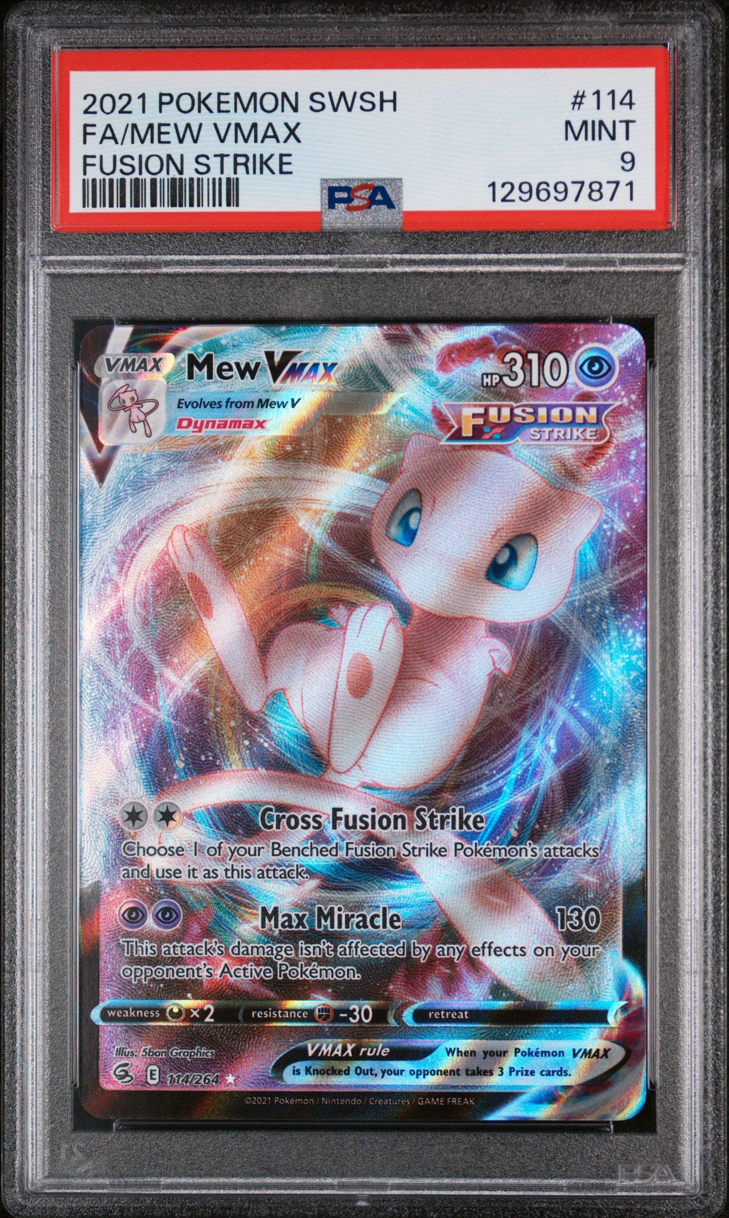 SWSH08 Fusion Strike  114/264 PSA9 #129697871 Mew VMAX  - Holofoil - Ultra Rare