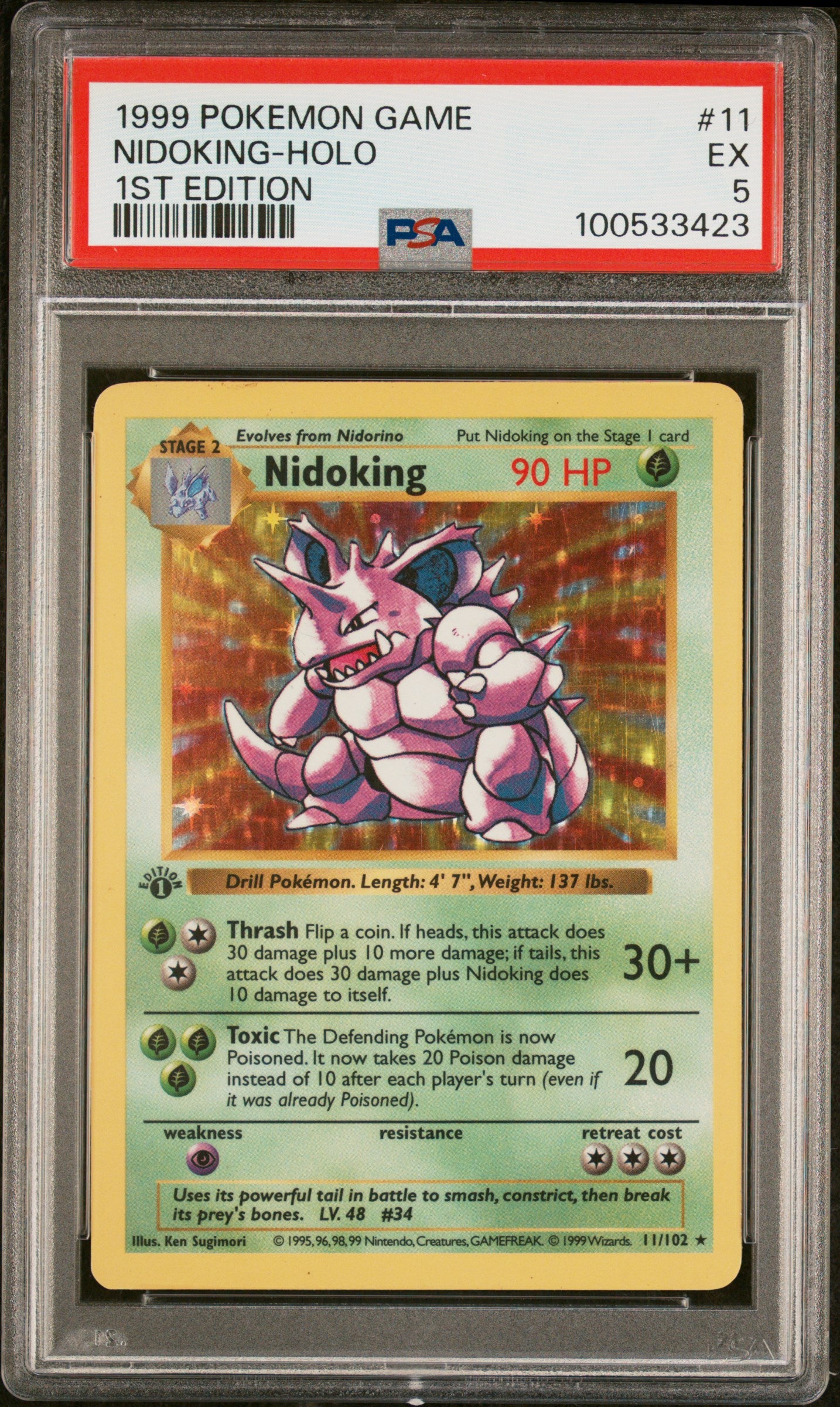 Base Set Shadowless  011/102 PSA5 #100533423 Nidoking  - 1st Edition Holofoil - Holo Rare