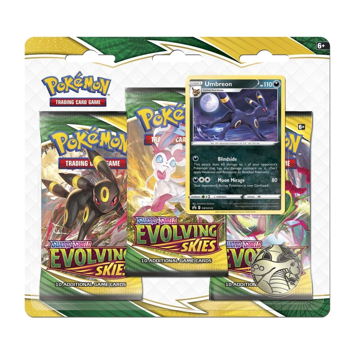 Pokemon Sword & Shield - SWSH07 - Evolving Skies 3-Pack Blister w/ Acrylic & Umbreon Promo