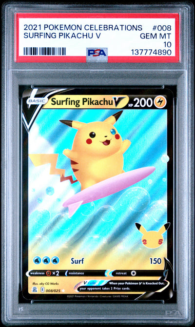 Celebrations  008/025 PSA10 #137774890 Surfing Pikachu V  - Holofoil - Ultra Rare