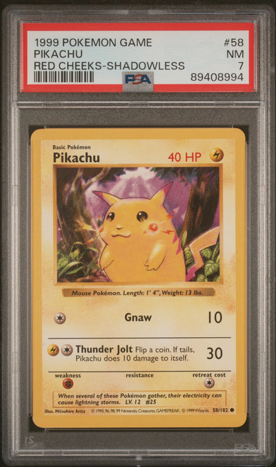 Base Set Shadowless  058/102 PSA7 #89408994 Pikachu (Red Cheeks)  - Unlimited - Common