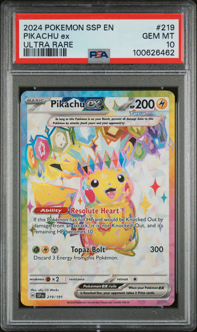 SV08 Surging Sparks  219/191 PSA10 #100626462 Pikachu ex  - Holofoil - Ultra Rare
