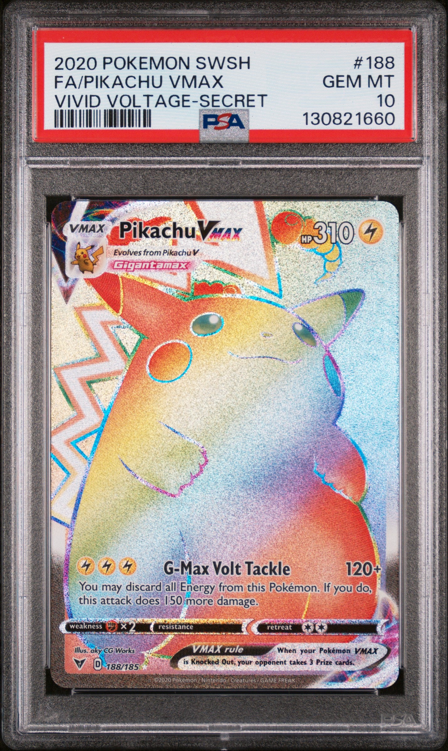 SWSH04 Vivid Voltage  188/185 PSA 10 #130821660 Pikachu VMAX (Secret)  - Holofoil - Secret Rare