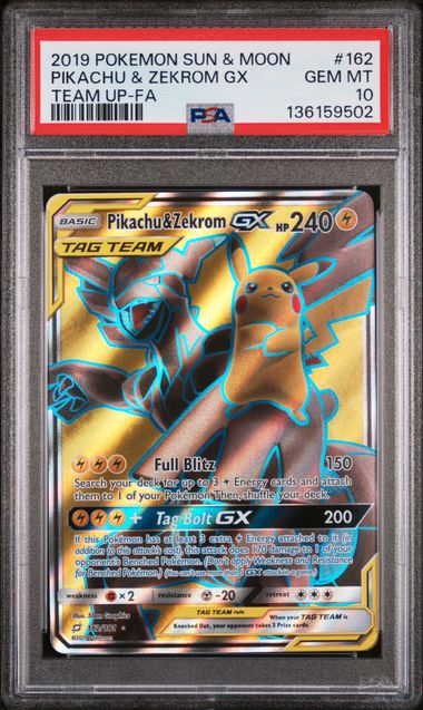 SM  Team Up  162/181 PSA 10 #136159502 Pikachu & Zekrom GX (Full Art)  - Holofoil - Ultra Rare