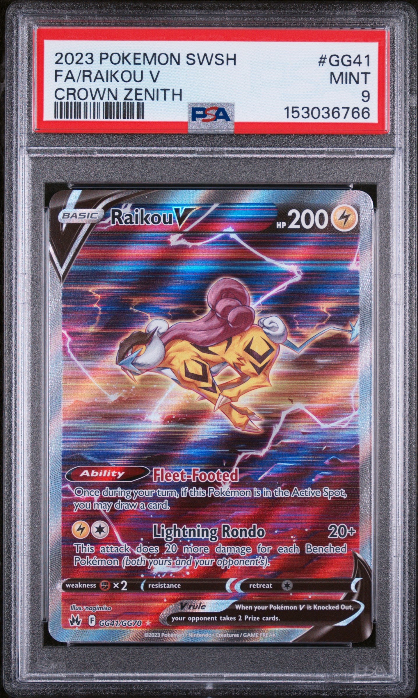 Crown Zenith Galarian Gallery  GG41/GG70 PSA9 #153036766 Raikou V  - Holofoil - Ultra Rare
