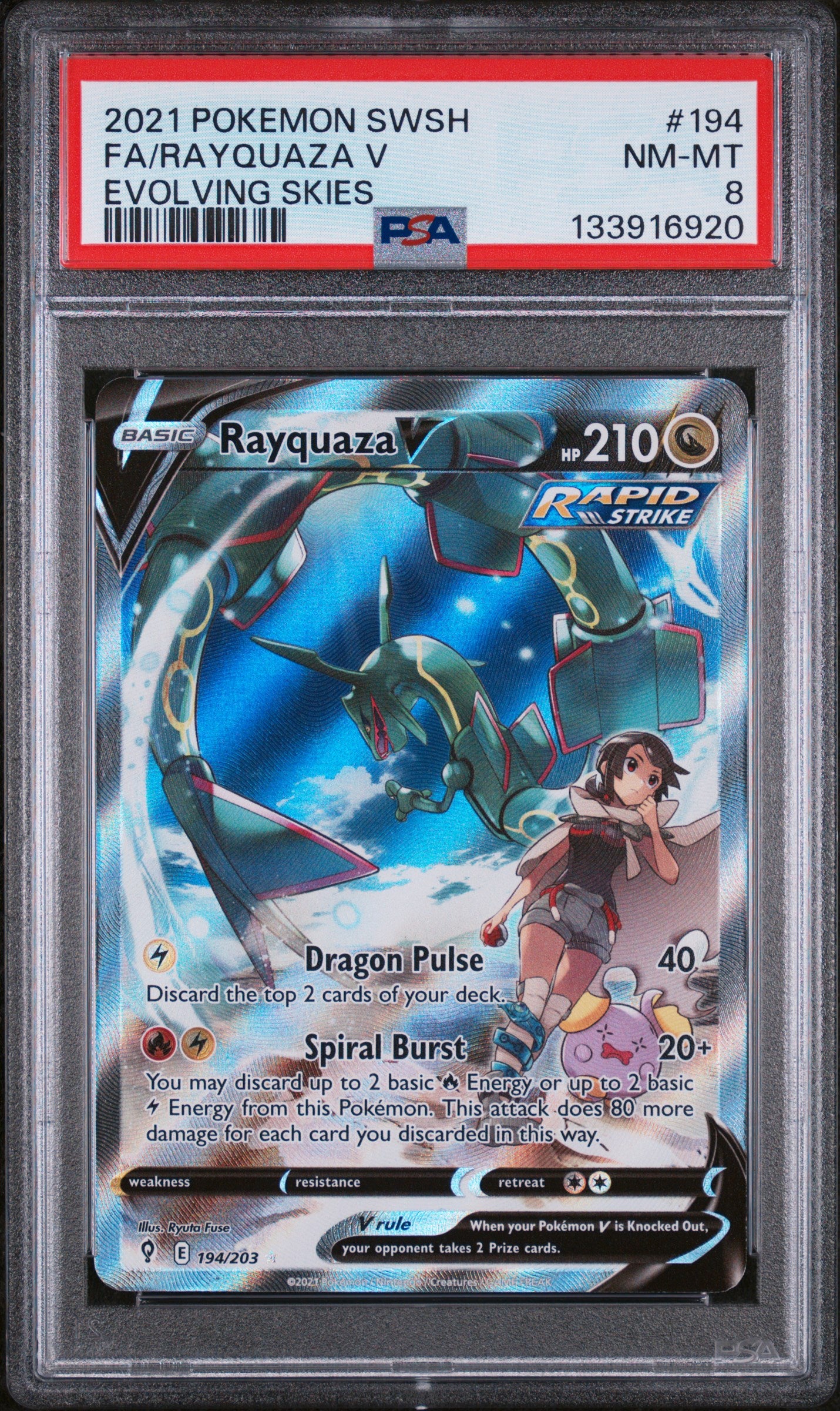 SWSH07 Evolving Skies  194/203 PSA8 #133916920 Rayquaza V (Alternate Full Art)  - Holofoil - Ultra Rare