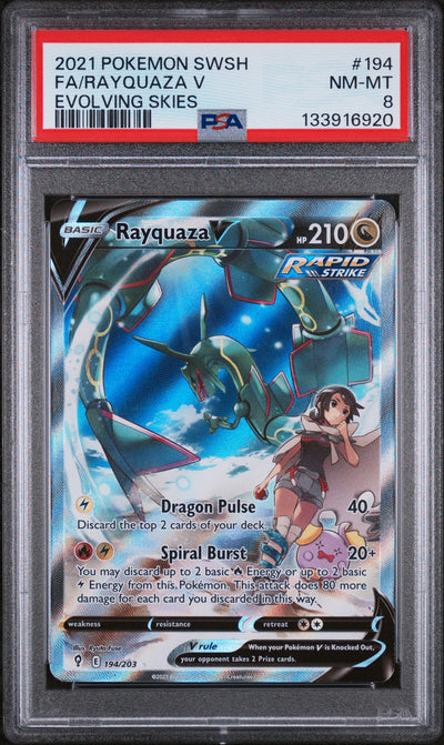SWSH07 Evolving Skies  194/203 PSA8 #133916920 Rayquaza V (Alternate Full Art)  - Holofoil - Ultra Rare