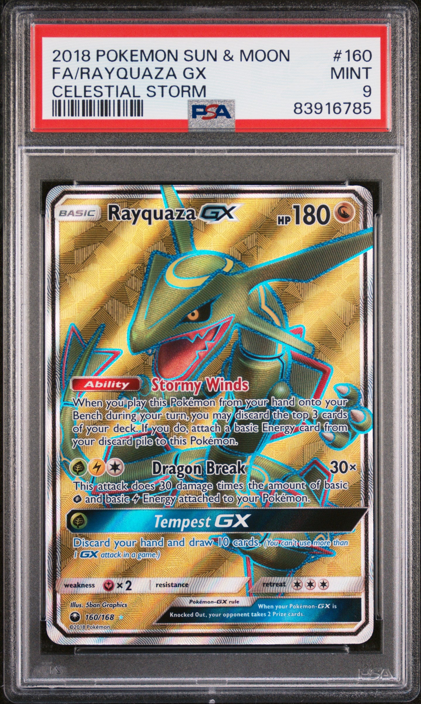 SM  Celestial Storm  160 PSA9 #83916785 Rayquaza GX (Full Art)  - Holofoil - Ultra Rare