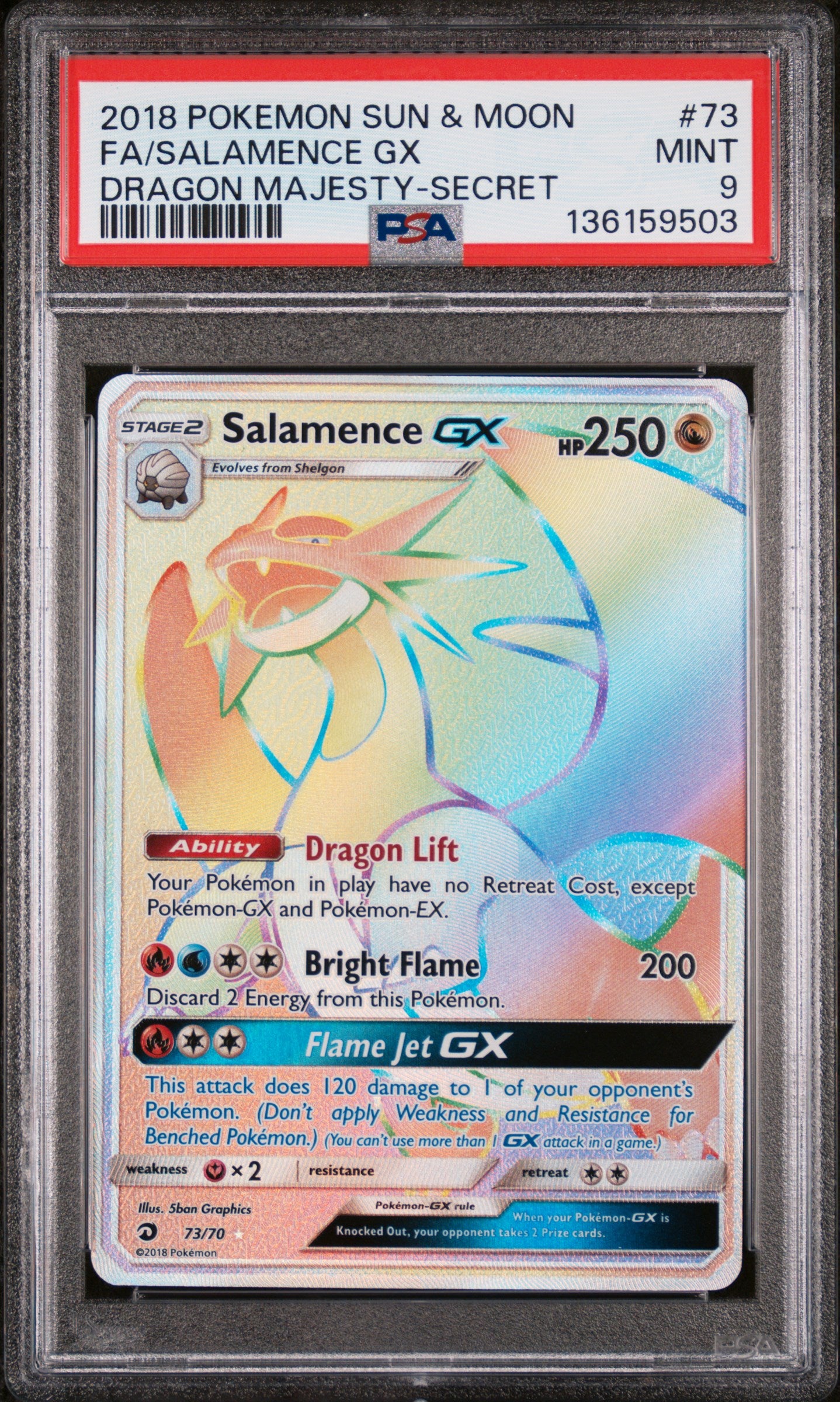 Dragon Majesty  073 PSA 10 #136159503 Salamence GX (Secret)  - Holofoil - Secret Rare