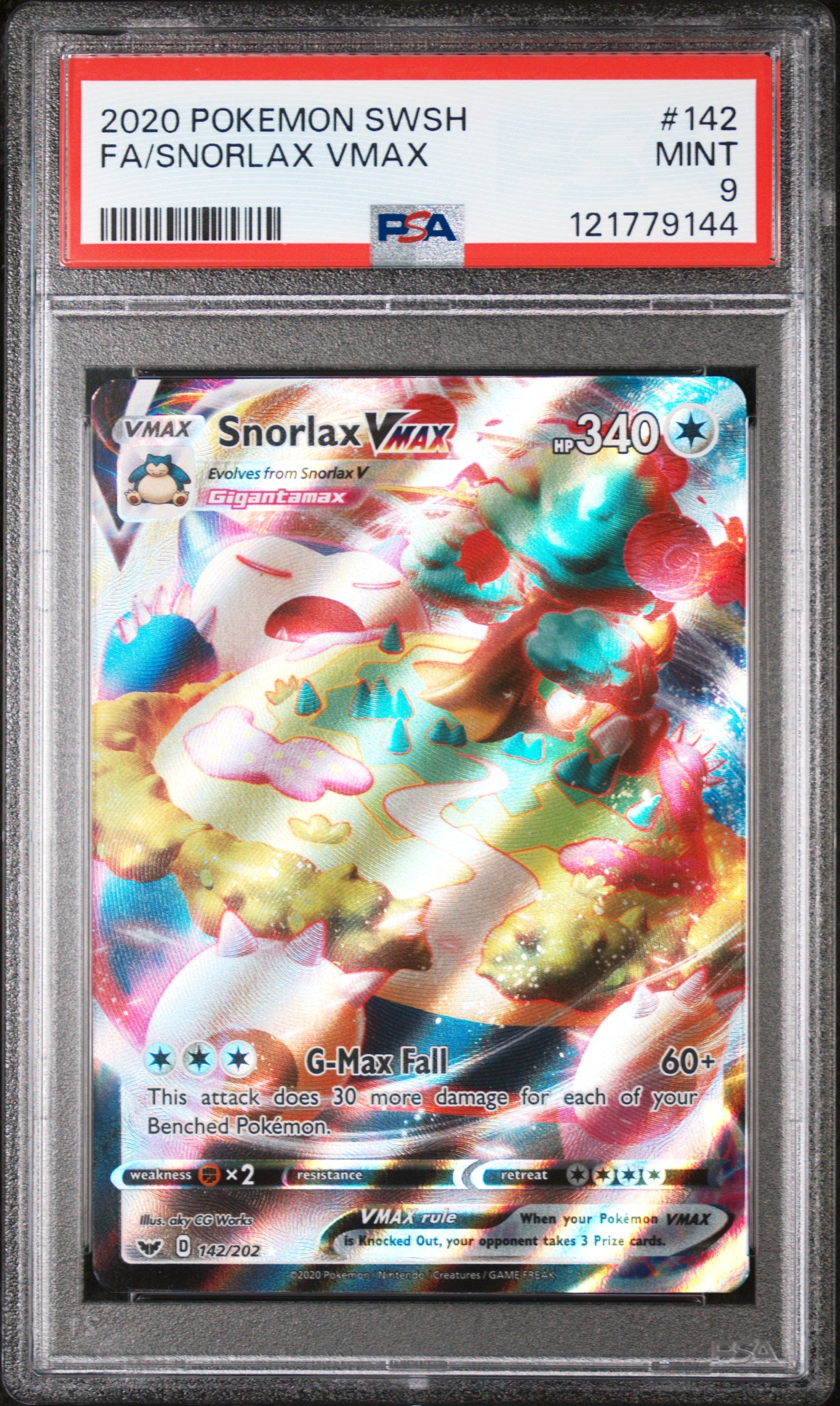 SWSH01 Sword & Shield Base Set  142/202 PSA9 #121779144 Snorlax VMAX  - Holofoil - Ultra Rare