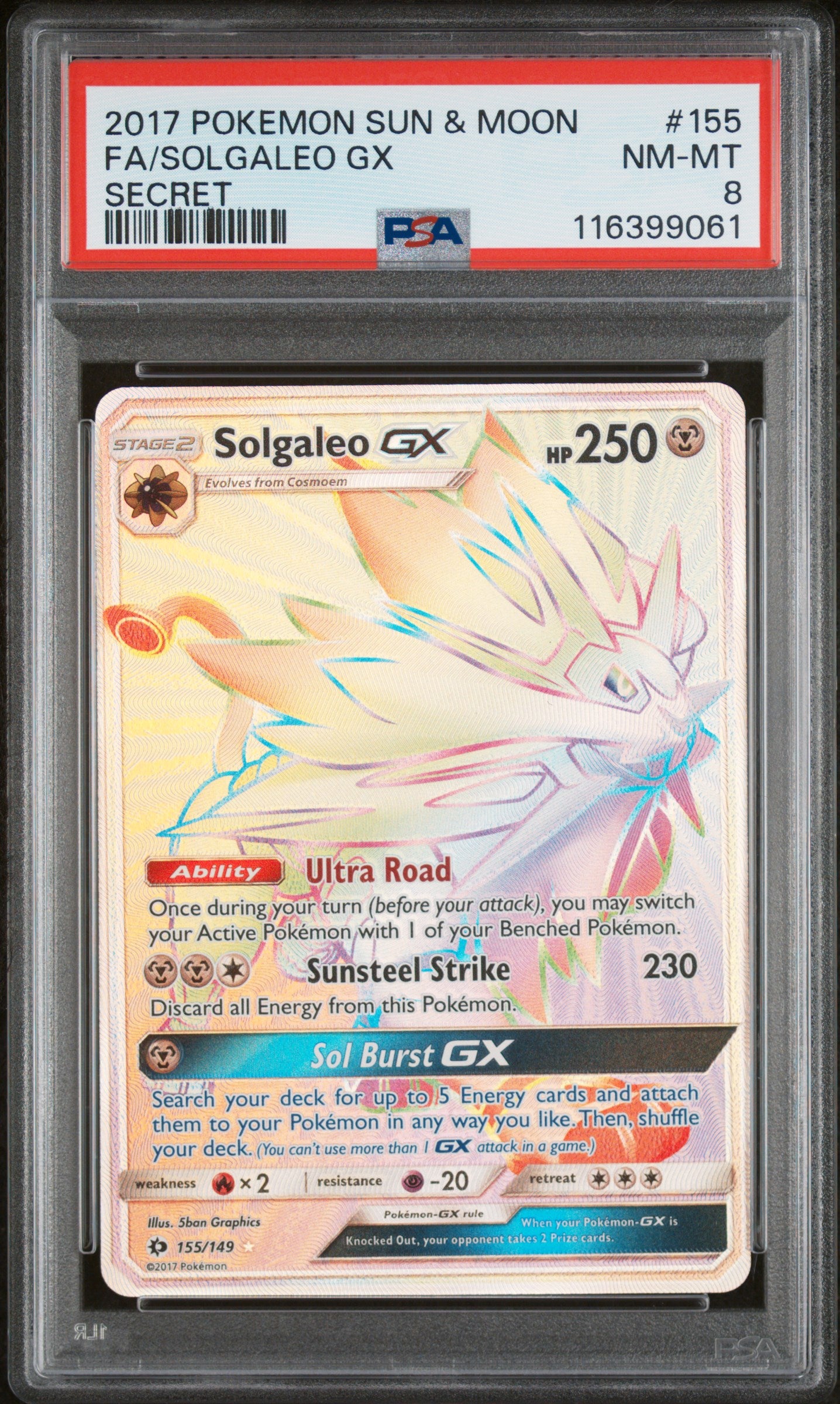 SM Base Set  155/149 PSA8 #116399061 Solgaleo GX (Secret)  - Holofoil - Secret Rare