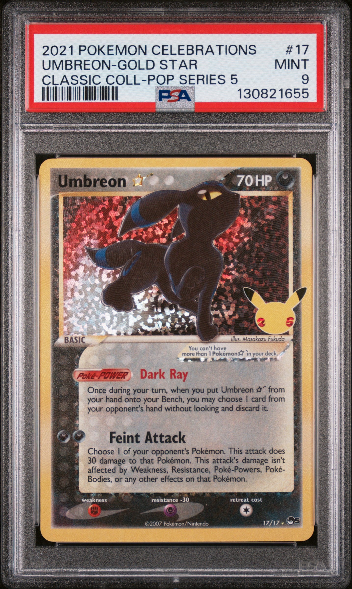 Celebrations Classic Collection  017/17 PSA9 #130821655 Umbreon Star  - Holofoil - Classic Collection