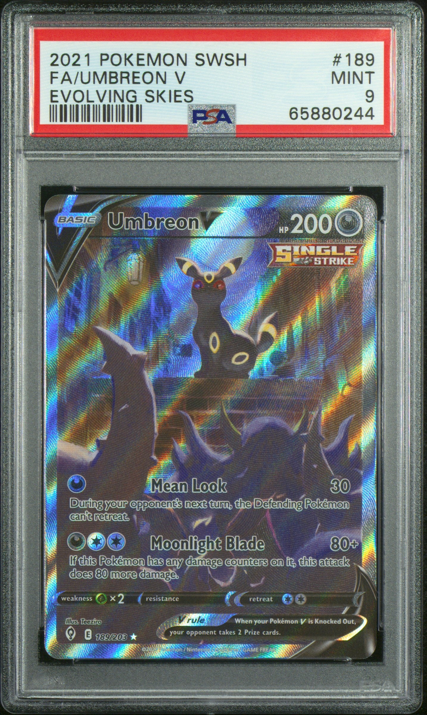 SWSH07 Evolving Skies  189/203 PSA9 #65880244 Umbreon V (Alternate Full Art)  - Holofoil - Ultra Rare