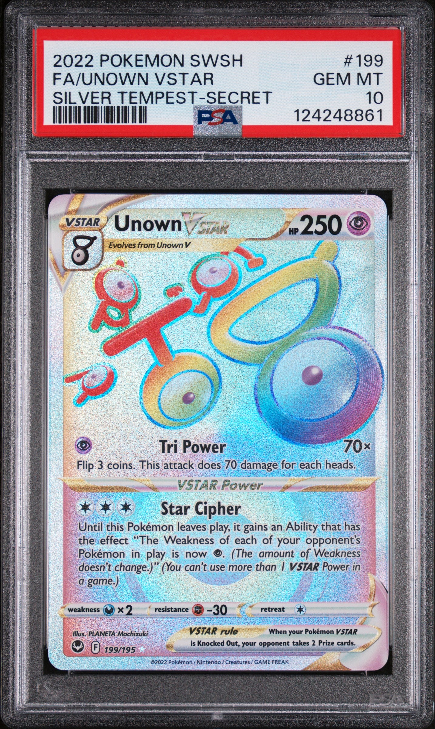 SWSH12 Silver Tempest  199/195 PSA10 #124248861 Unown VSTAR (Secret)  - Holofoil - Secret Rare