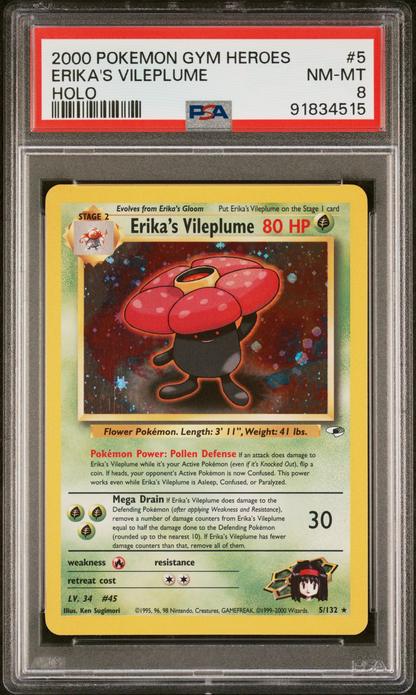 Gym Heroes  005/132 PSA8 #91834515 Erika's Vileplume  - Unlimited Holofoil - Holo Rare