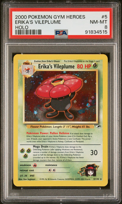 Gym Heroes  005/132 PSA8 #91834515 Erika's Vileplume  - Unlimited Holofoil - Holo Rare