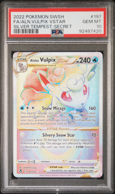 SWSH12 Silver Tempest  197/195 PSA10 #92487420 Alolan Vulpix VSTAR (Secret)  - Holofoil - Secret Rare