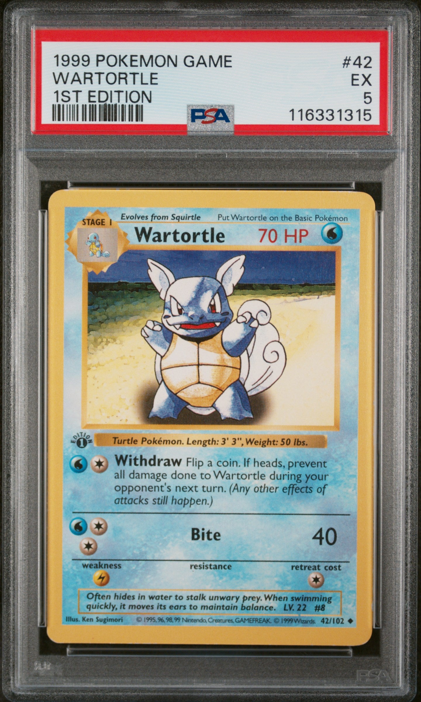 Base Set Shadowless  042/102 PSA5 #116331315 Wartortle  - 1st Edition - Uncommon