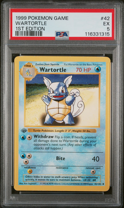 Base Set Shadowless  042/102 PSA5 #116331315 Wartortle  - 1st Edition - Uncommon