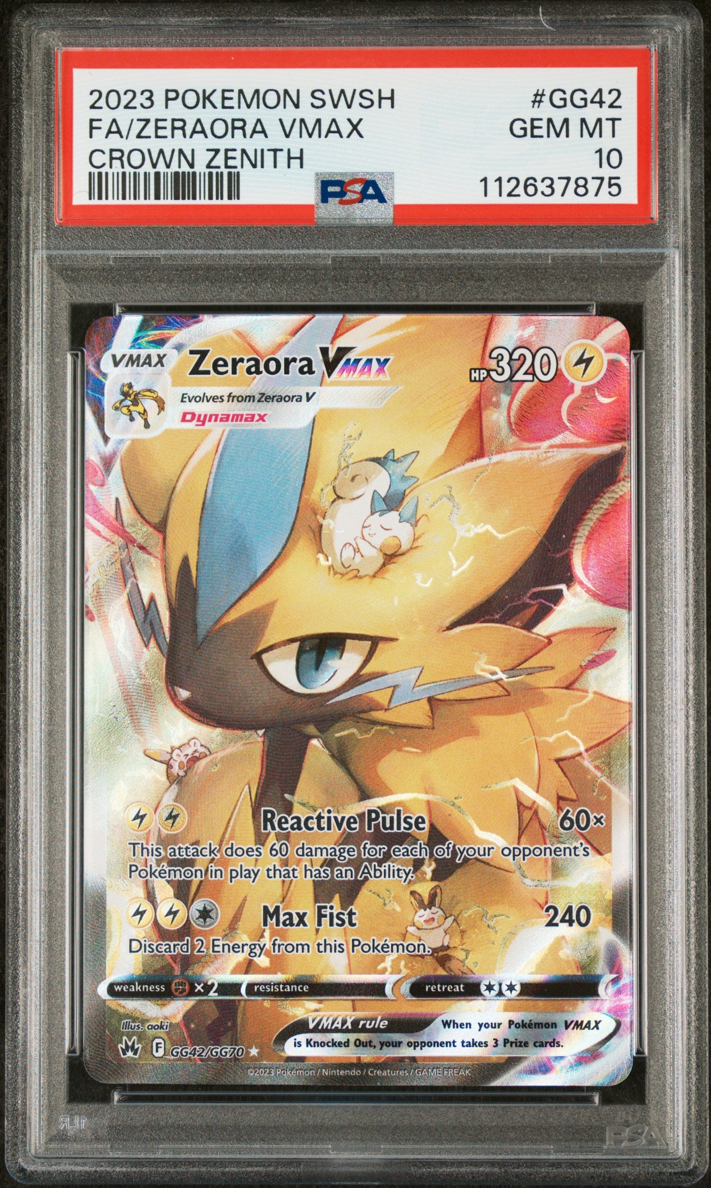 Crown Zenith Galarian Gallery  GG42/GG70 PSA10 #112637875 Zeraora VMAX  - Holofoil - Ultra Rare
