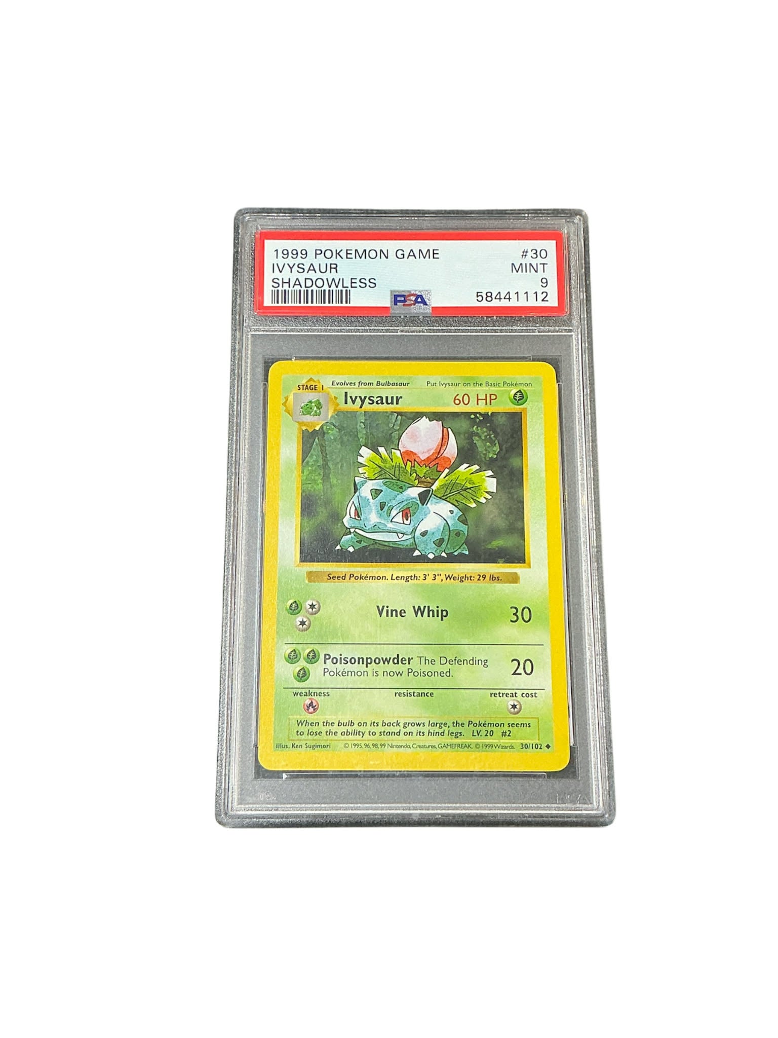 Base Set Shadowless PSA 9 #58441112  030/102 Ivysaur  - Unlimited - Uncommon