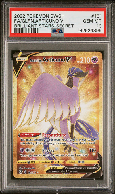 SWSH09 Brilliant Stars  181/172 PSA 10 #82524899 Galarian Articuno V (Secret) - Holofoil - Secret Rare