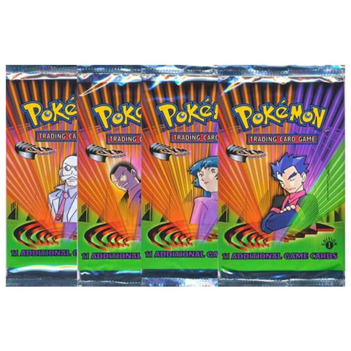 Pokemon Gym Challenge 1st edition - Loose Booster Pack Art Set (4 Packs)