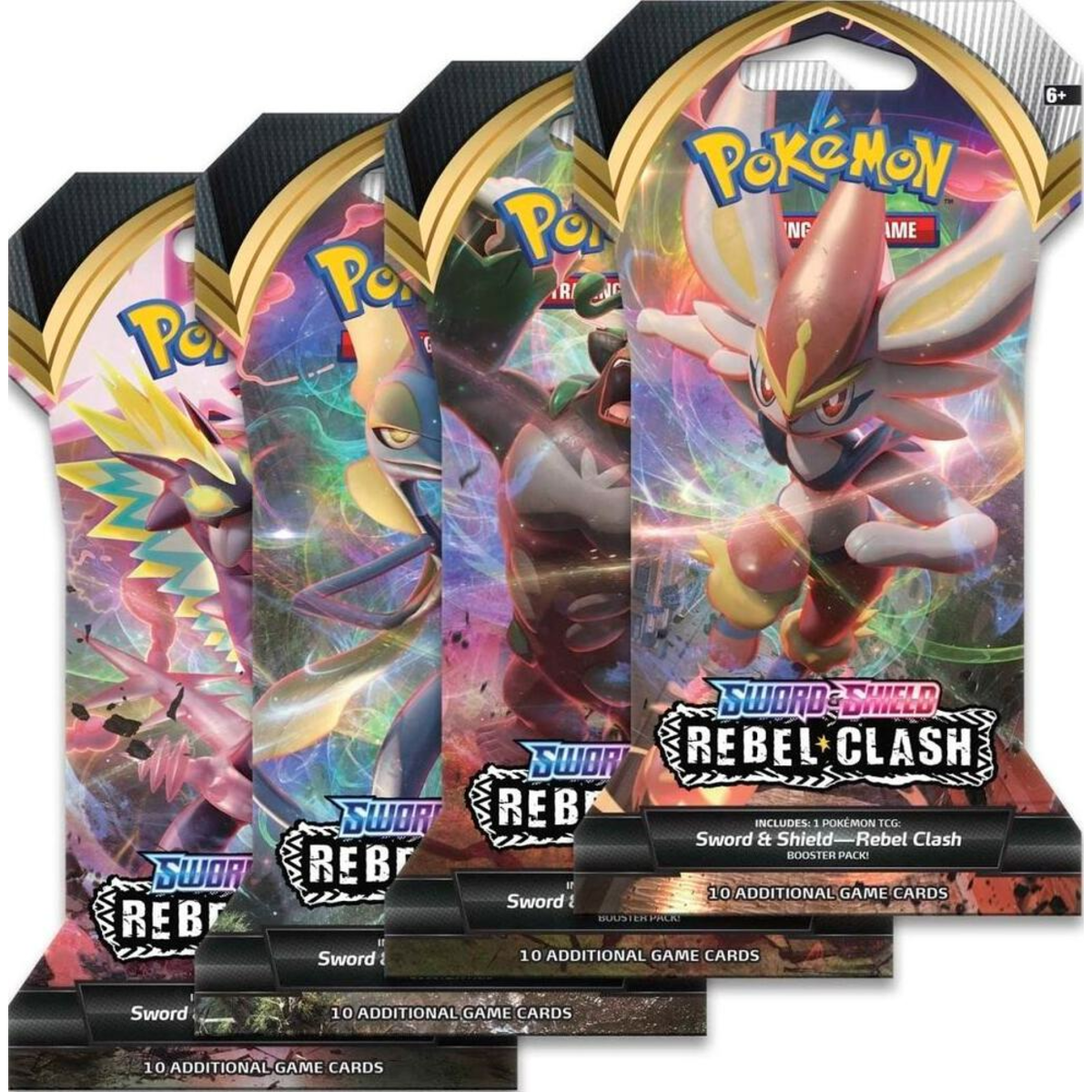 Pokemon Sword & Shield - SWSH02 - Rebel Clash Sleeved Booster Pack Art Set (4 Packs)