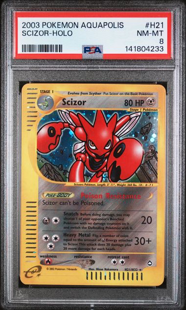 Aquapolis  H21 Scizor PSA 8 #141804233 (H21)  - Holofoil - Holo Rare (Scratch on Slab Back)