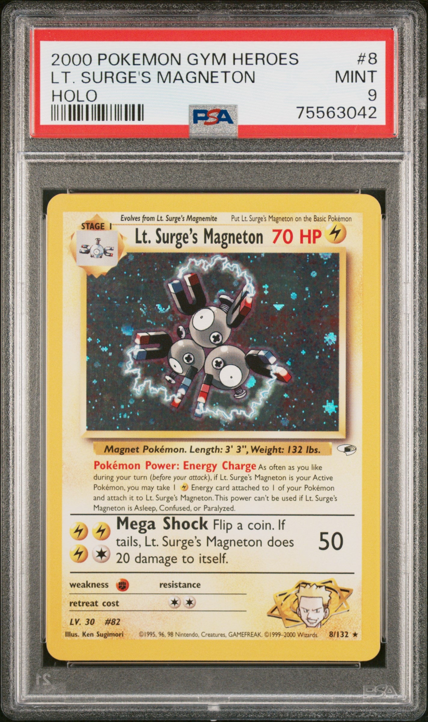 Gym Heroes  008/132 PSA 9 #75563042 Lt. Surge's Magneton  - Unlimited Holofoil - Holo Rare