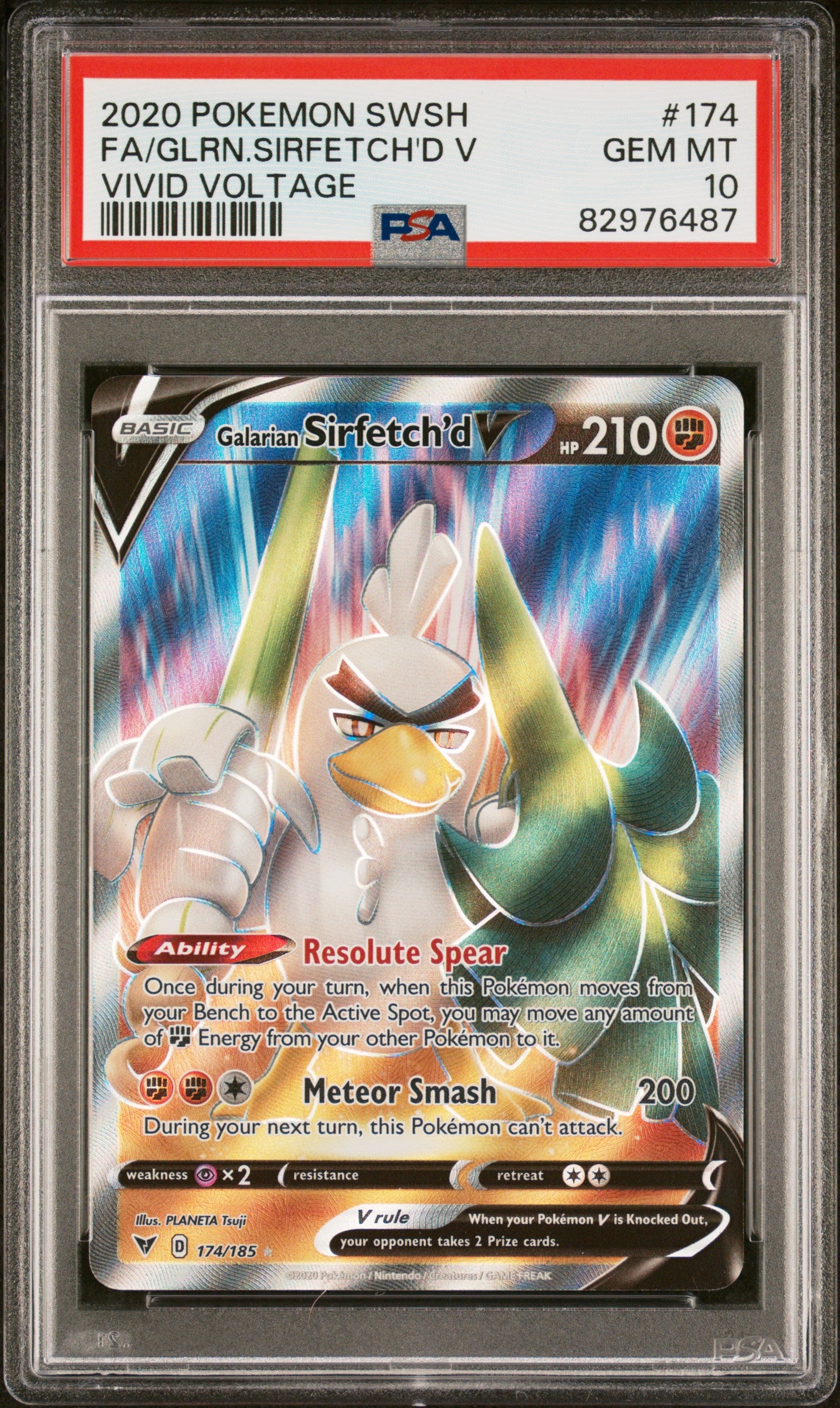 SWSH04 Vivid Voltage 174/185 PSA 10 #82976487 Galarian Sirfetch'd V (Full Art) - Holofoil - Ultra Rare