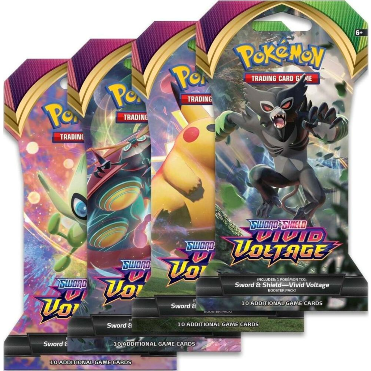 Pokemon Sword & Shield - SWSH04 - Vivid Voltage Sleeved Booster Pack Art Set (4 Packs)
